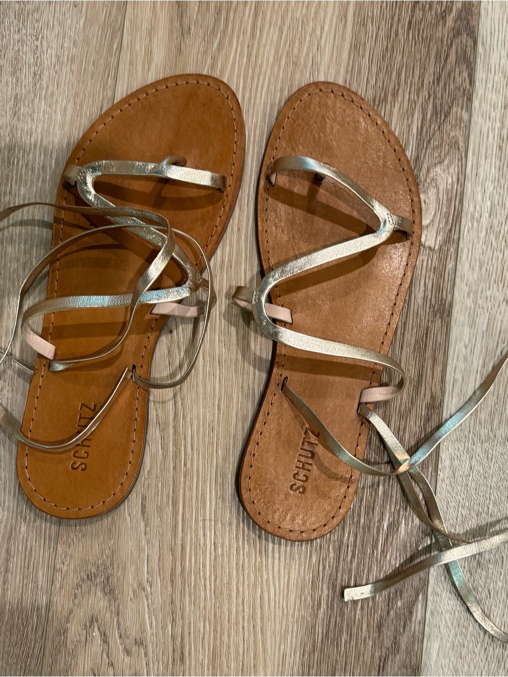 SCHUTZ Gold Metallic Wrap Gladiator Sandals